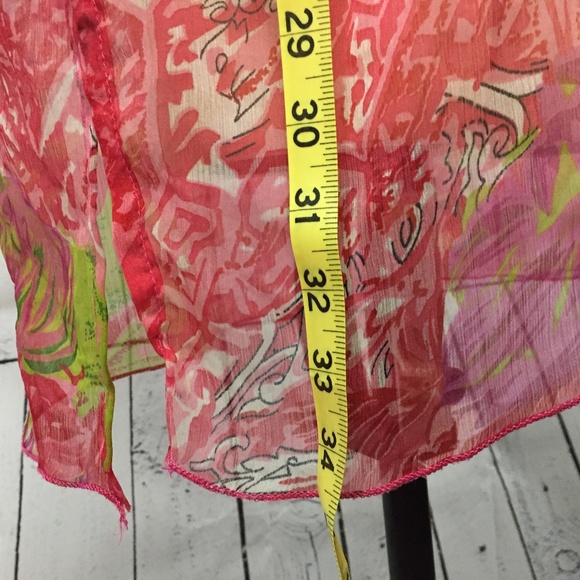 Sahiba Women's Red Floral Top Sequin Trim semi see through tie waist ~me… - Picture 7 of 7